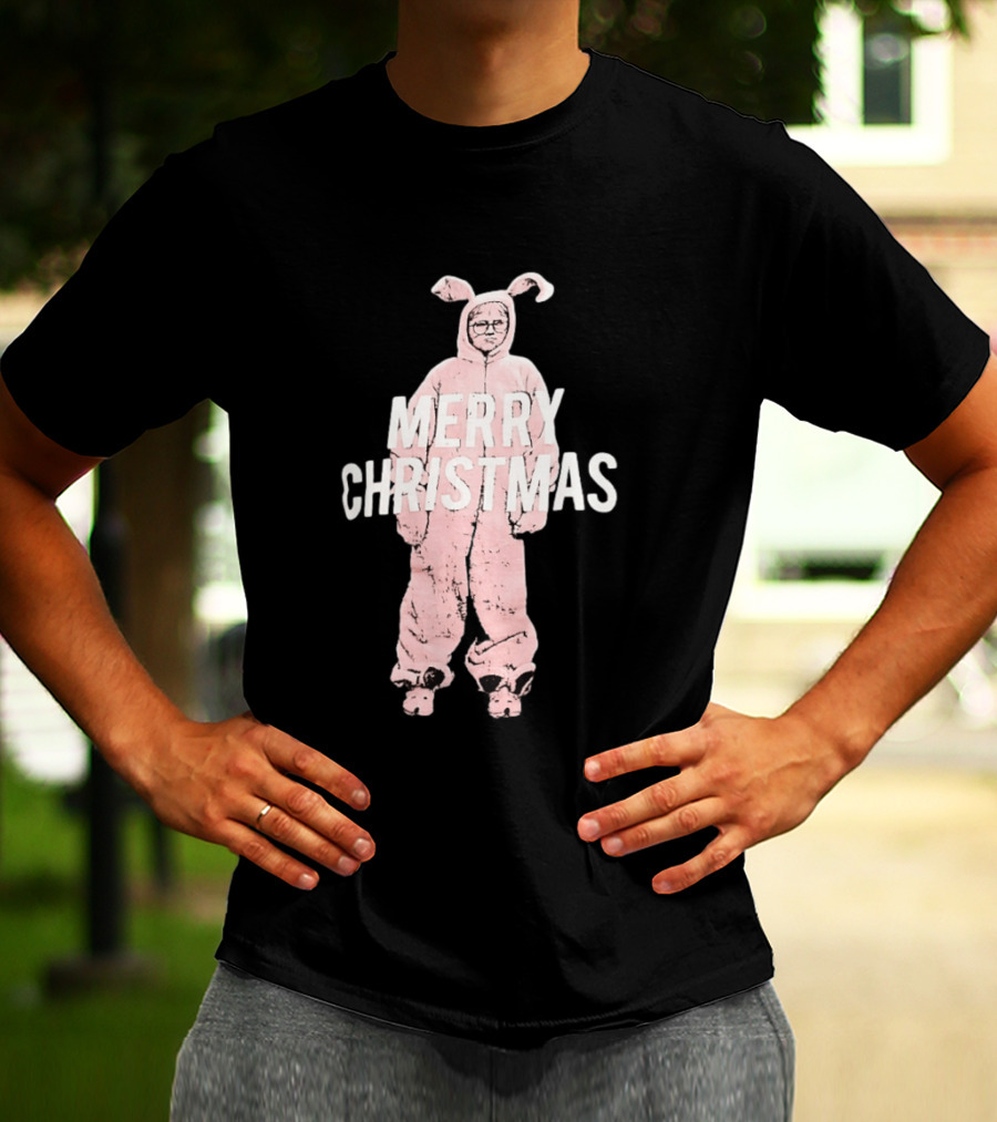 Merry Christmas Ralphie Pink Bunny Costume T-Shirt