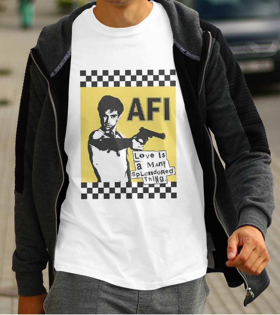 AFI Love Is A Many Splendored Thing Gun Silhouette Checkerboard T-Shirt