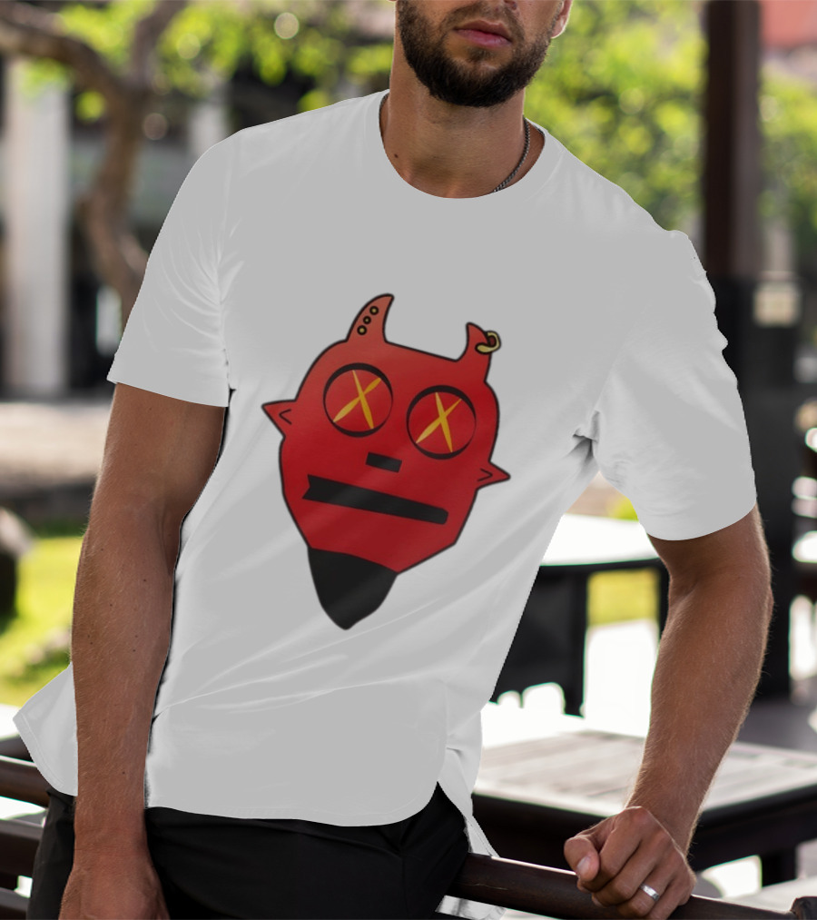 Handsome Devil Red Cartoon Face With Cross Eyes And Earring T-Shirt