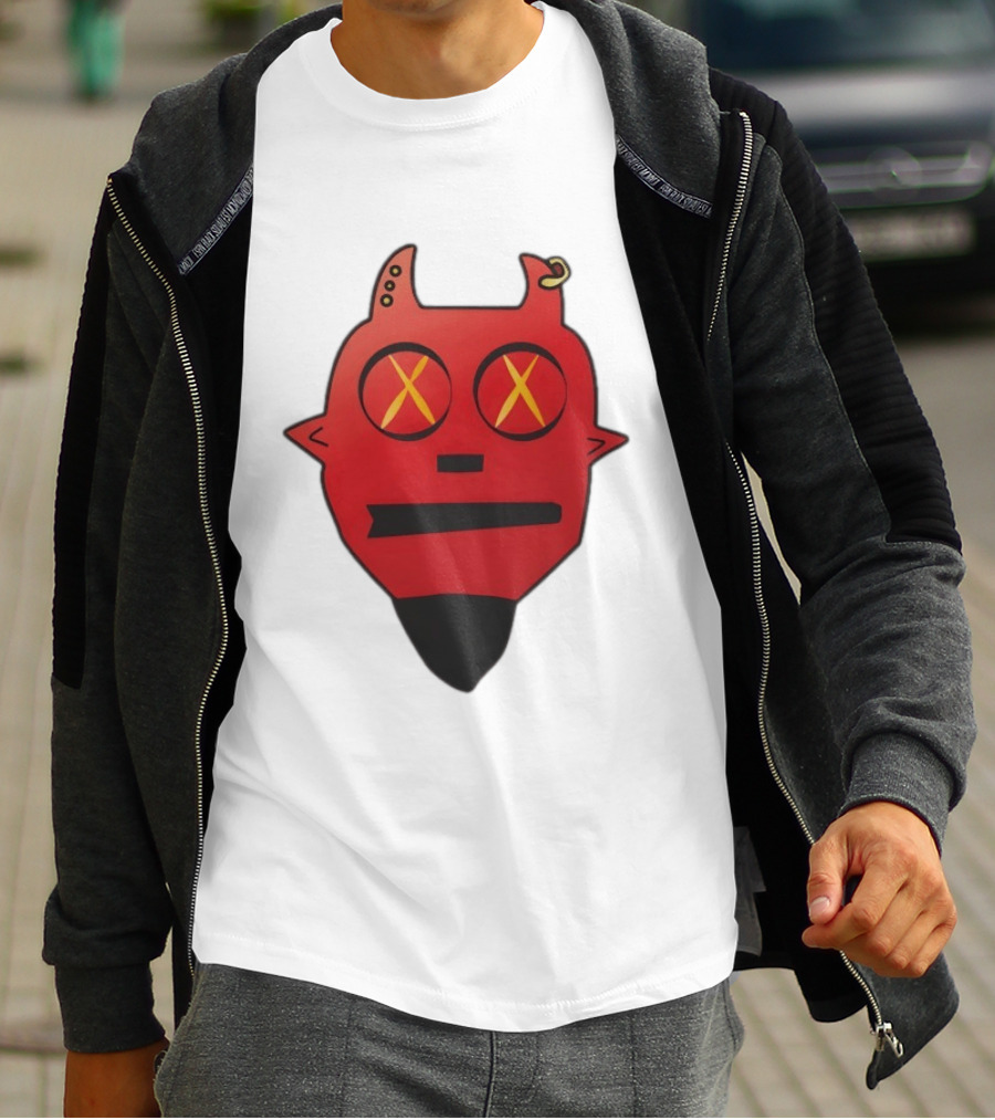 Handsome Devil Red Cartoon Face With Cross Eyes And Earring T-Shirt