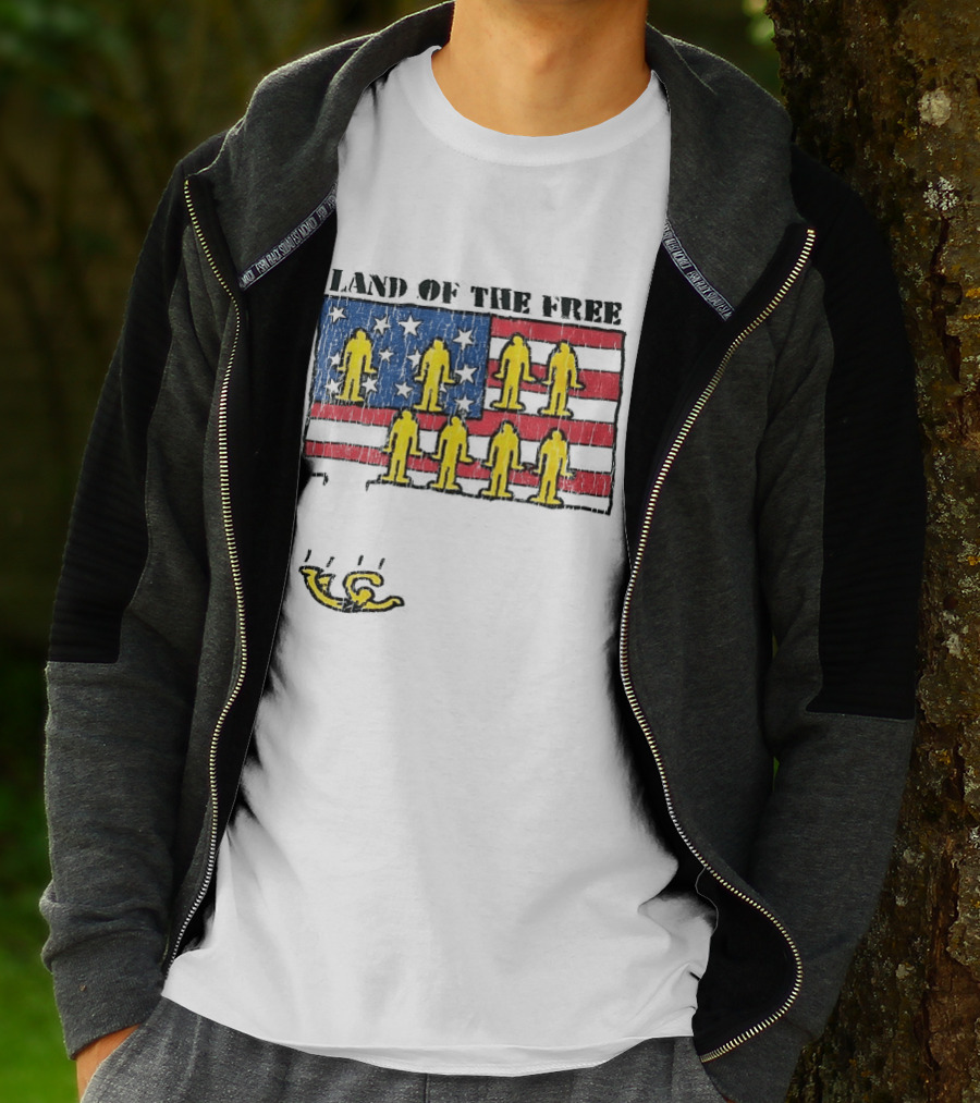 Land Of The Free USA Flag With Yellow Figures And Stars T-Shirt