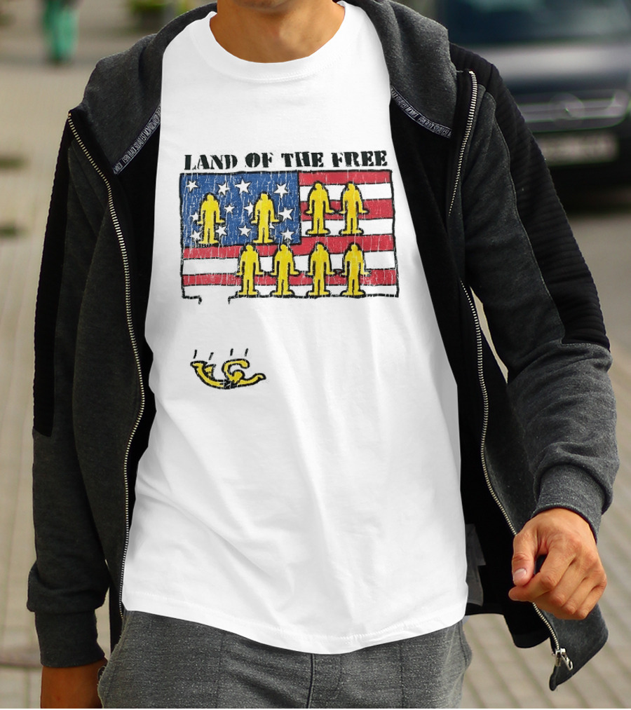 Land Of The Free USA Flag With Yellow Figures And Stars T-Shirt