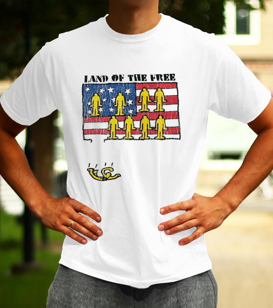 Land Of The Free USA Flag With Yellow Figures And Stars T-Shirt