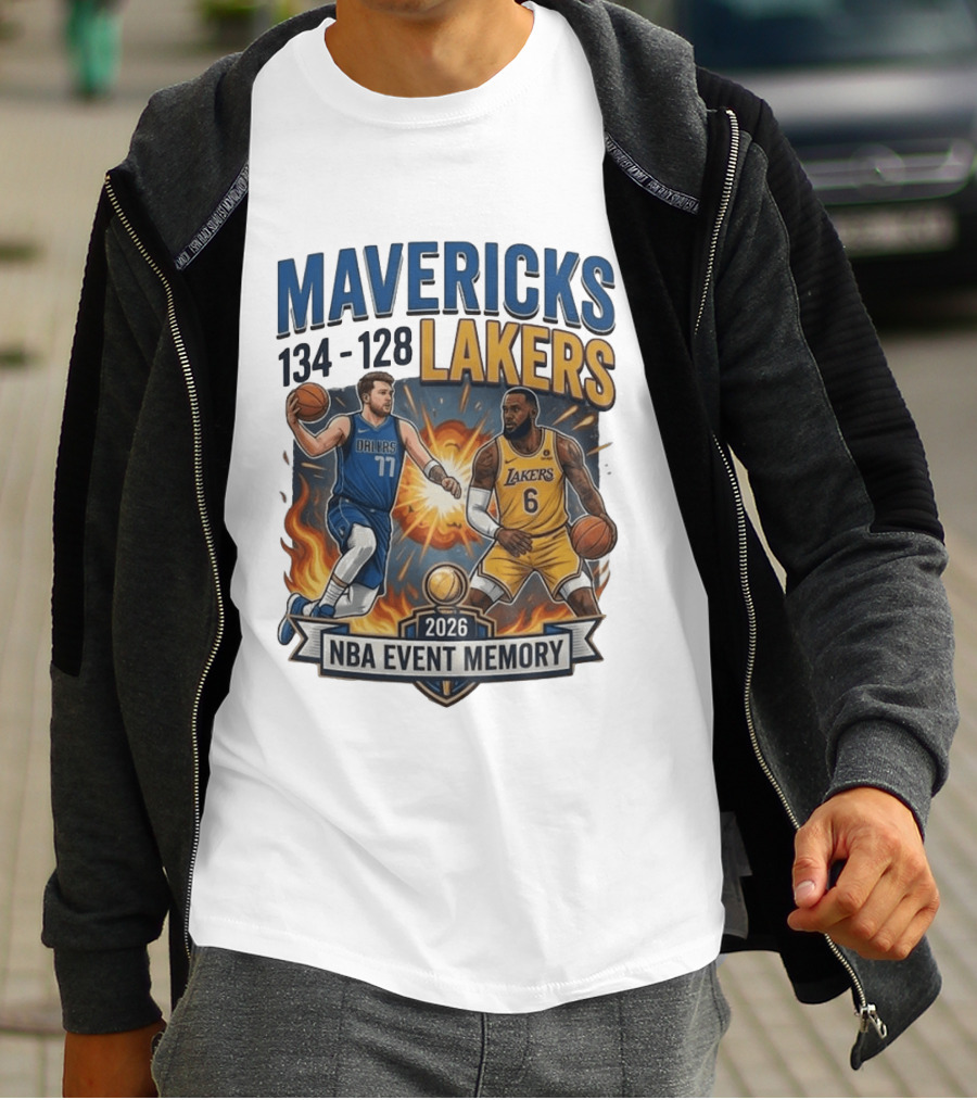 Mavericks 134 Lakers 128 NBA 2026 Event Memory T-Shirt