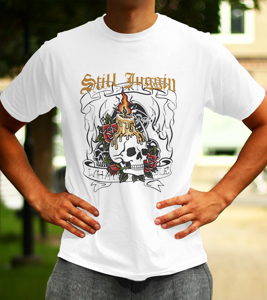 Still Juggin Skull Candle With Roses Emo T-Shirt