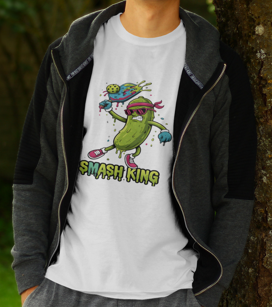 Smash King Pickleball Pickle Character With Paddle And Ball T-Shirt