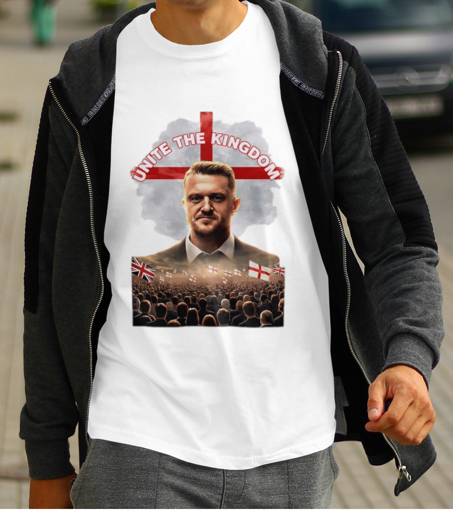 Unite The Kingdom Tommy Robinson England Flag Crowd T-Shirt
