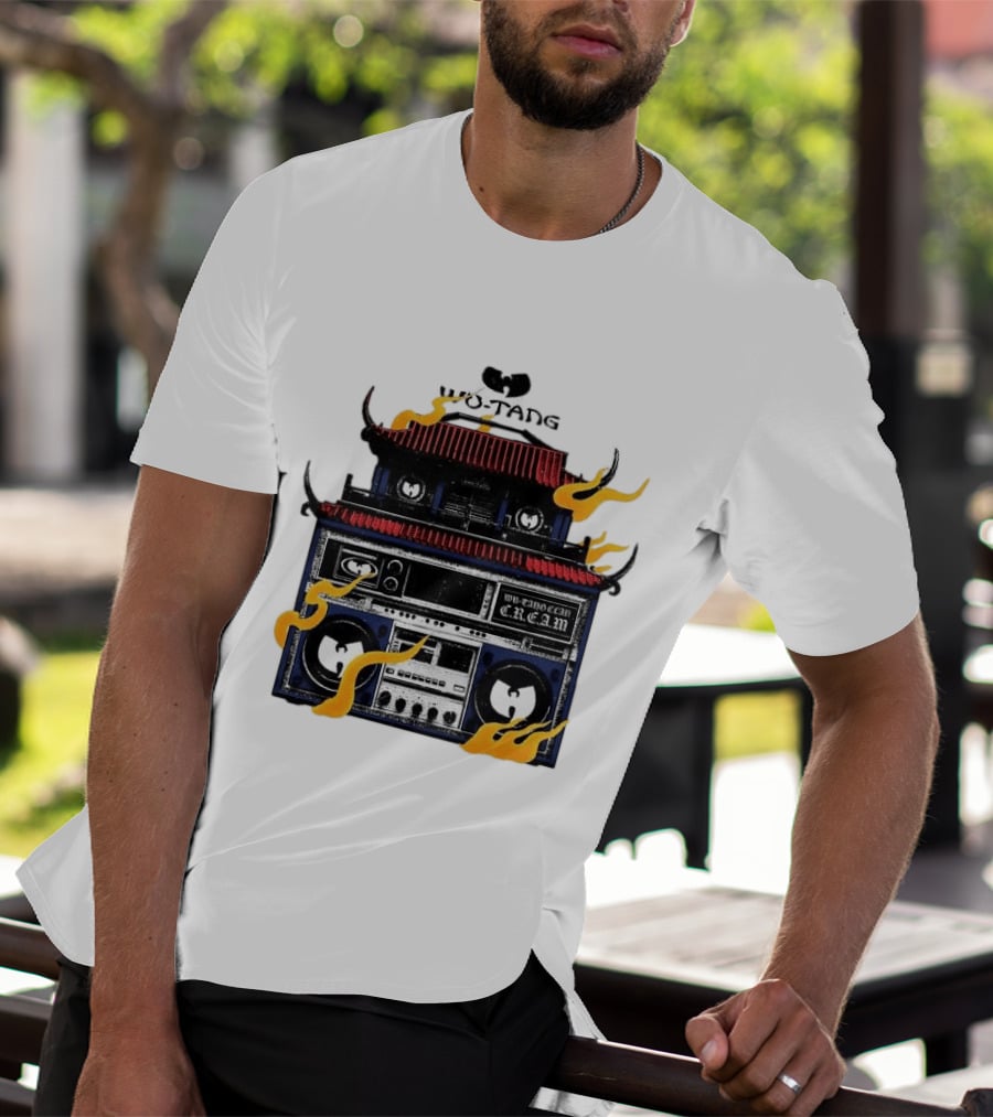 Wu Tang PRNT Boombox C.R.E.A.M. Flames Chinese Temple Style Audio T-Shirt