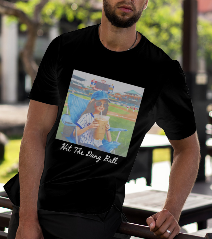 Barbie Ballfield Dark Hit The Dang Ball Baseball Stadium Scene With Player And Large Drink T-Shirt
