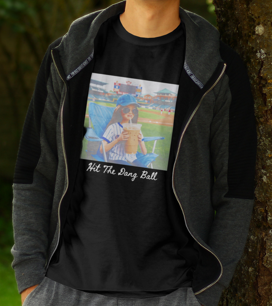 Barbie Ballfield Dark Hit The Dang Ball Baseball Stadium Scene With Player And Large Drink T-Shirt