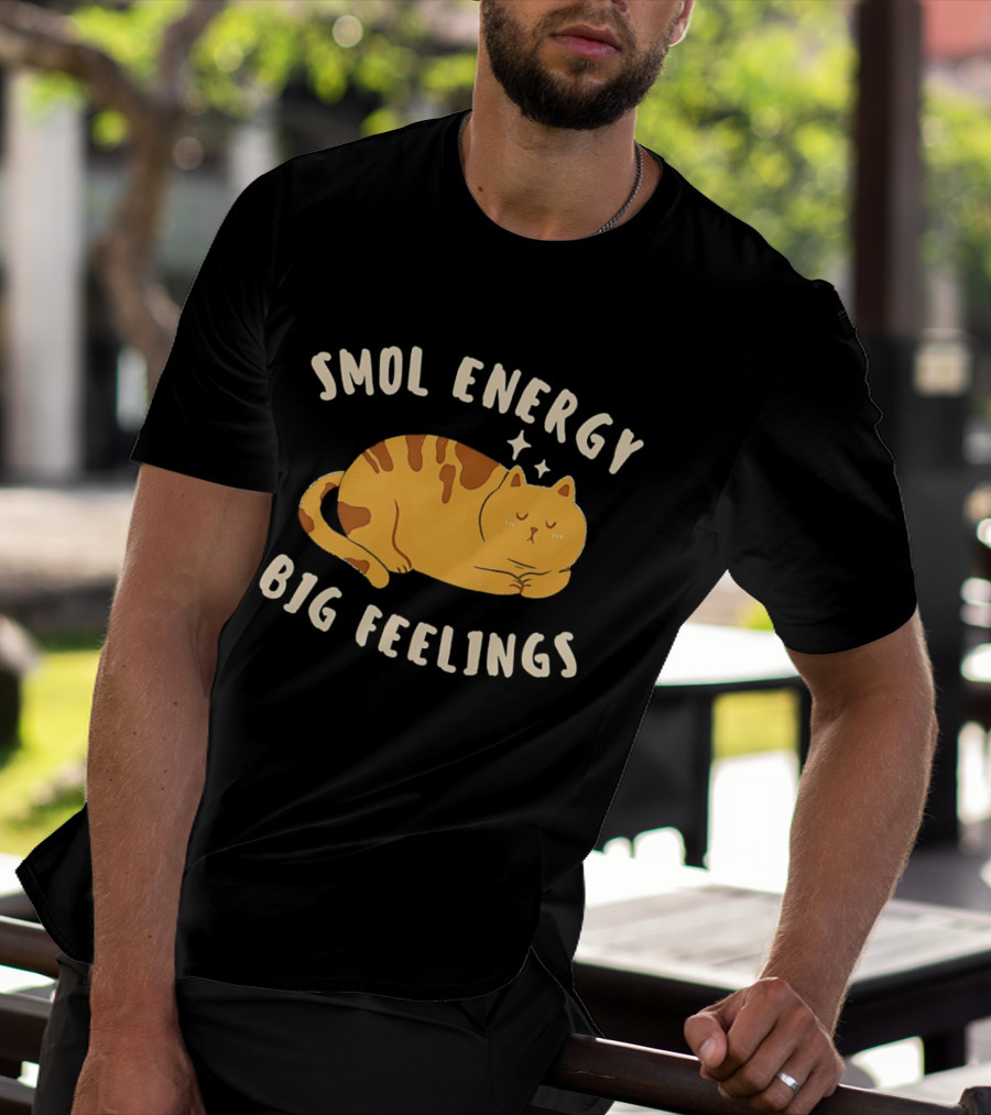 Smol Energy Big Feelings Cat Illustration With Sleepy Kitty Vibes T-Shirt