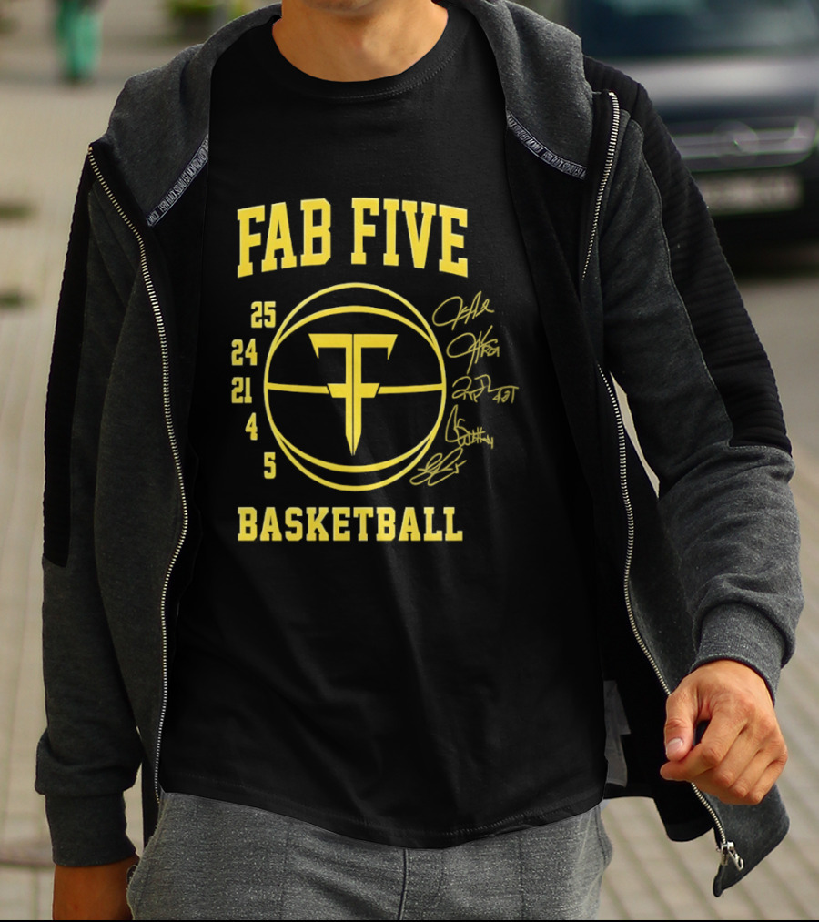 Fab Five Basketball Chris Webber Jalen Rose Juwan Howard Jimmy King Ray Jackson Signatures T-Shirt