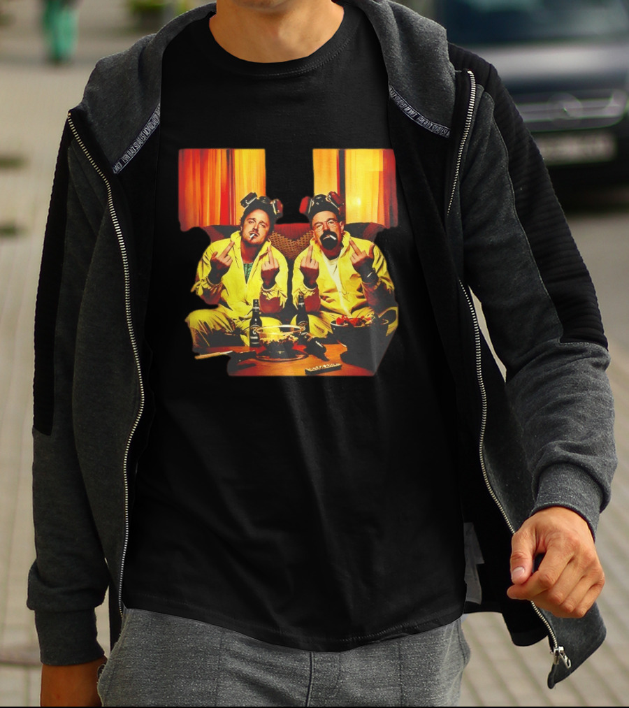 Jesse Pinkman Walter White Breaking Bad Flipping The Bird Yellow Hazmat Suits T-Shirt