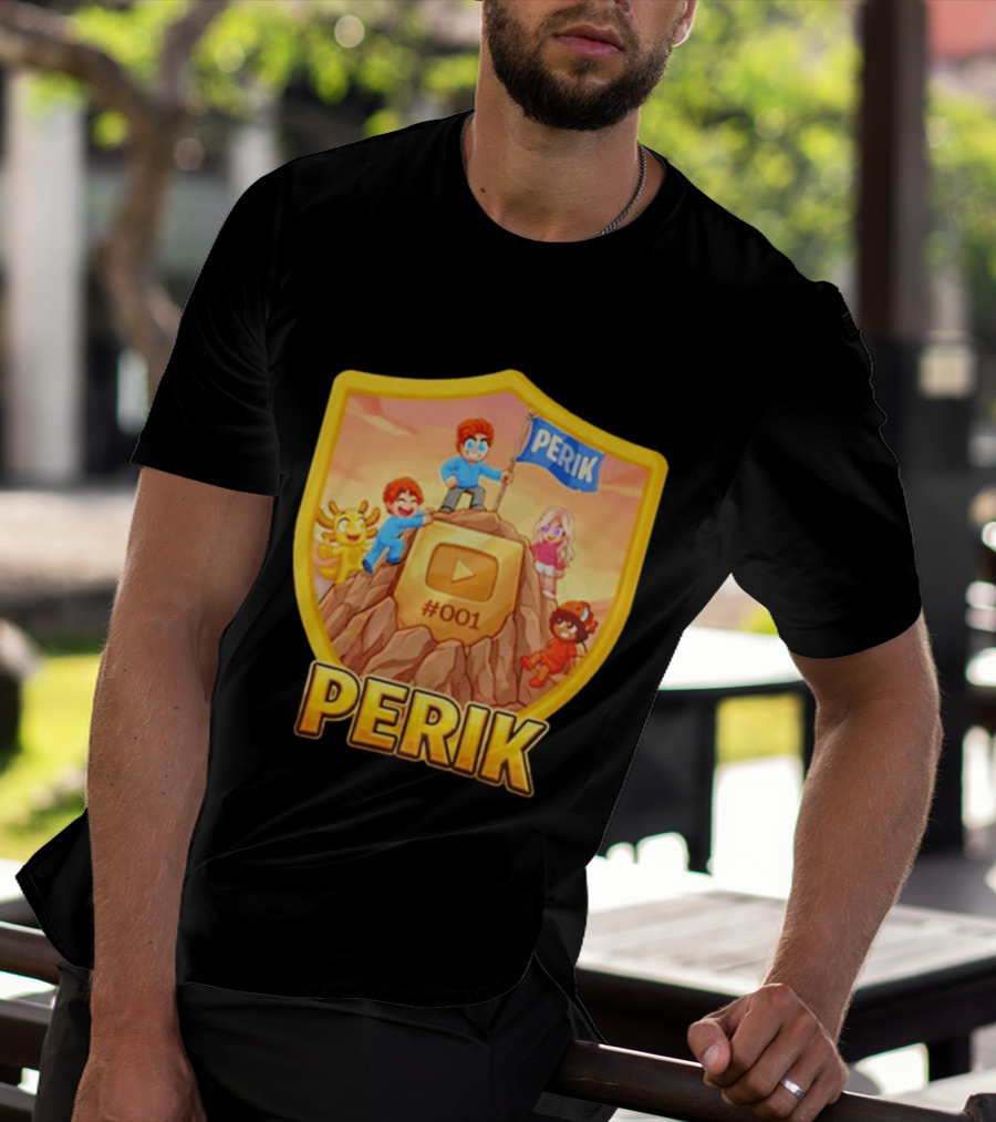 Perik #001 Cartoon Characters On Mountain With YouTube Play Button Image T-Shirt