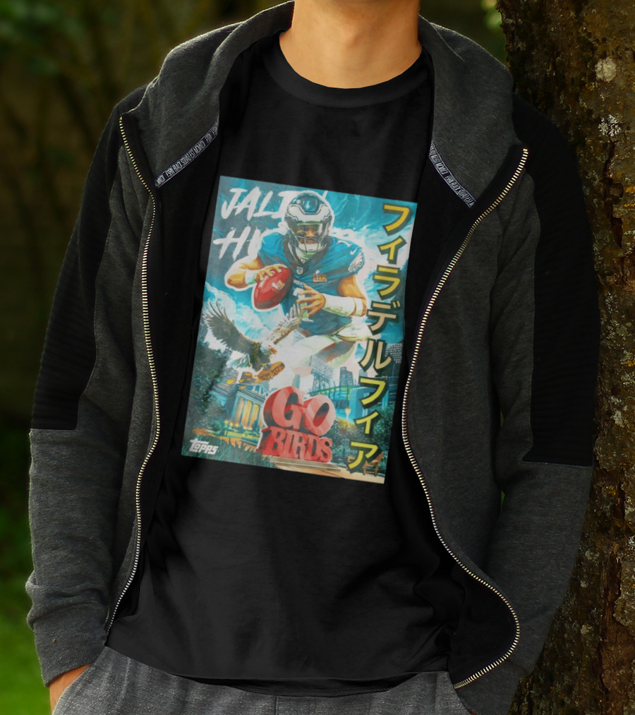 Jalen Hurts Philadelphia Eagles Go Birds Japanese Text Topps T-Shirt