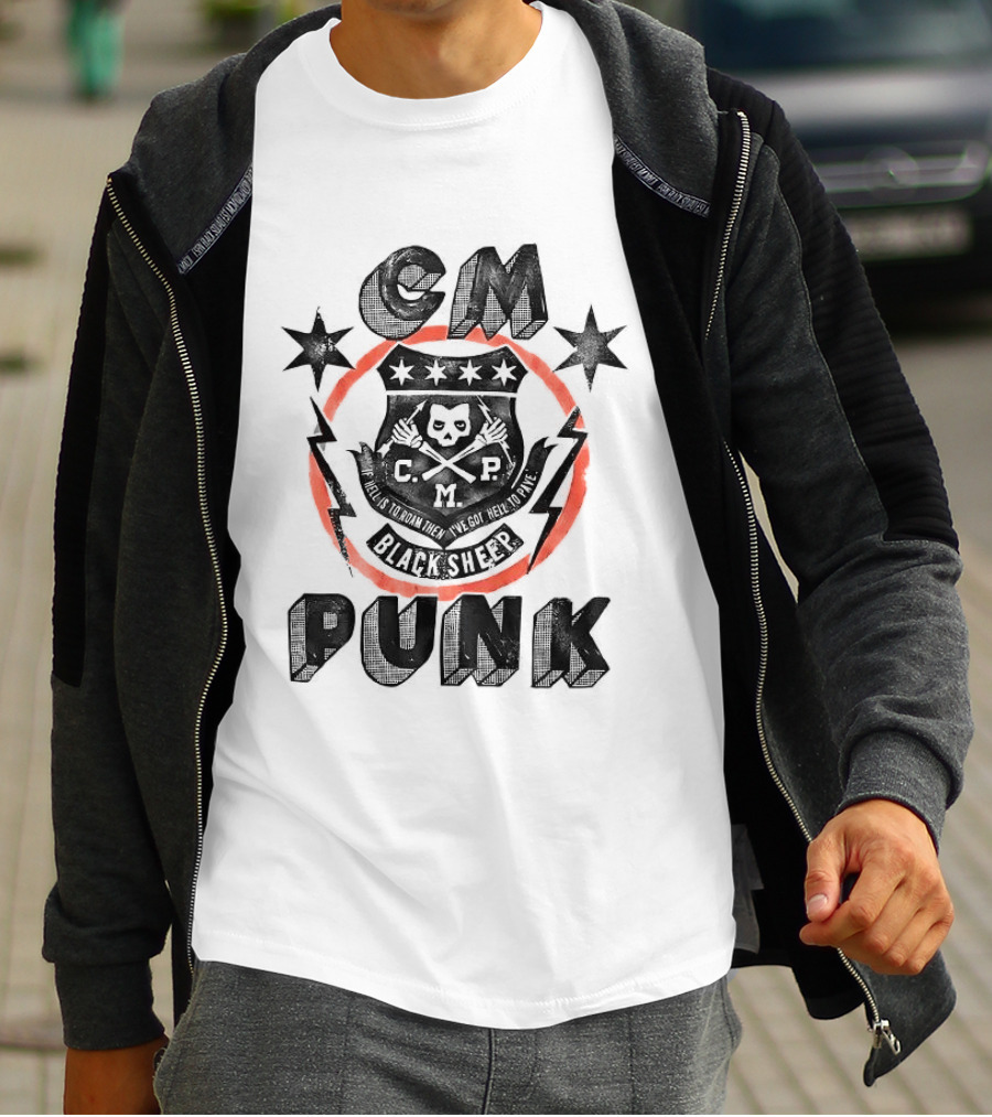 CM Punk Black Sheep Crest With Stars And Lightning T-Shirt
