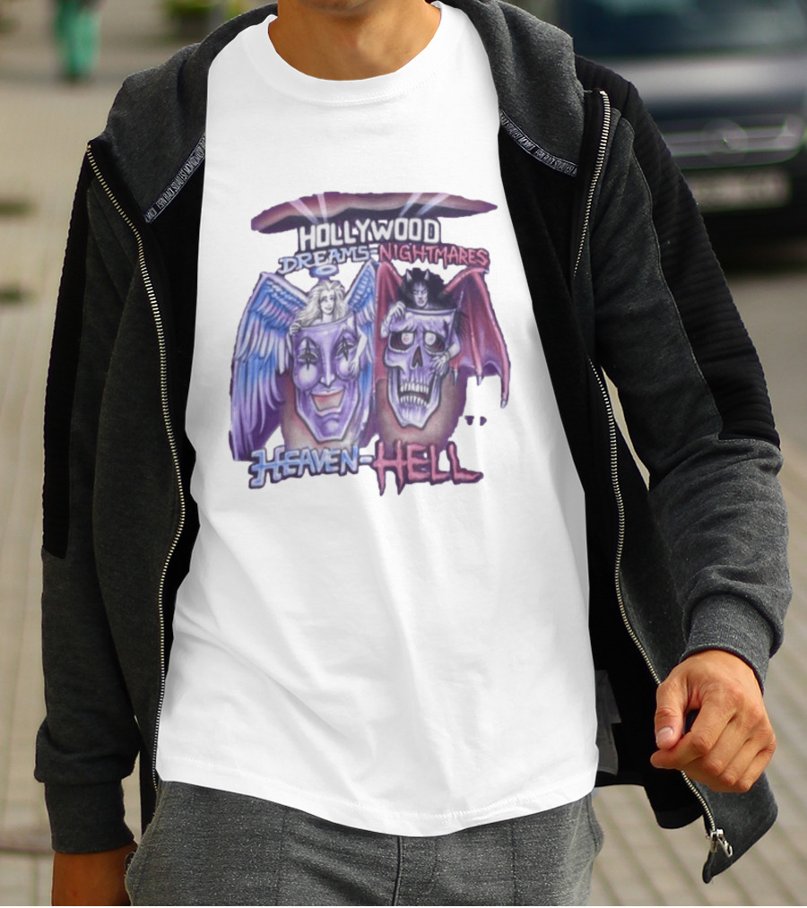 Hollywood Dreams Nightmares Heaven Hell Angel And Demon Skulls T-Shirt