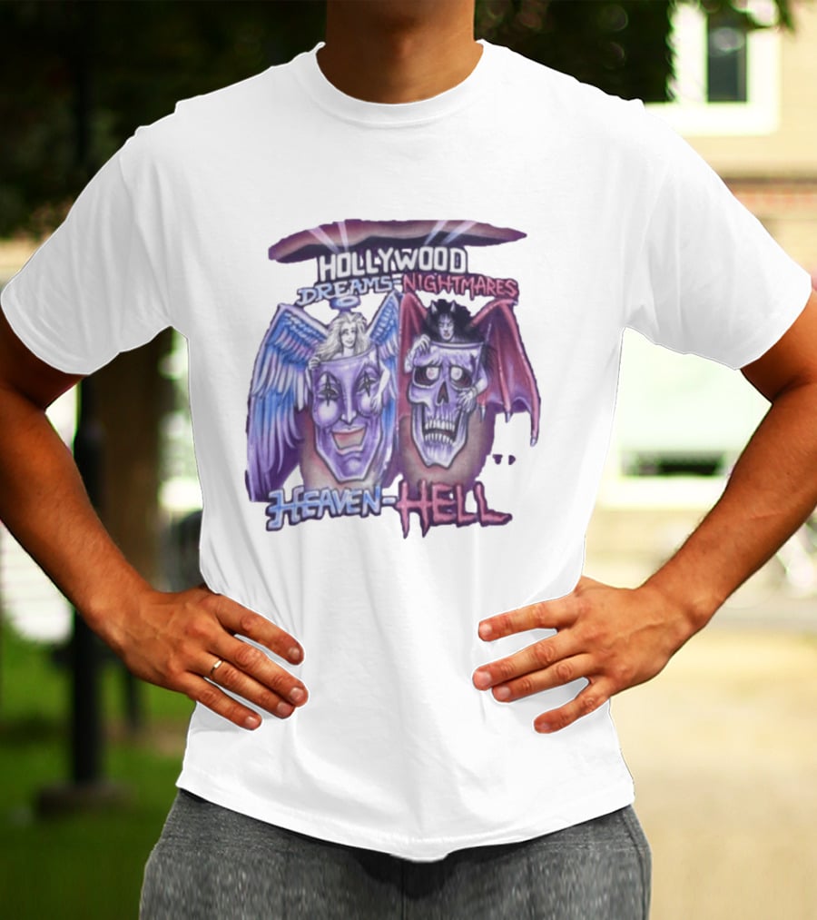 Hollywood Dreams Nightmares Heaven Hell Angel And Demon Skulls T-Shirt