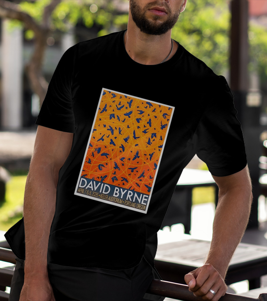 David Byrne April 7 8 2026 Keller Auditorium Portland Oregon Birds Orange Blue T-Shirt