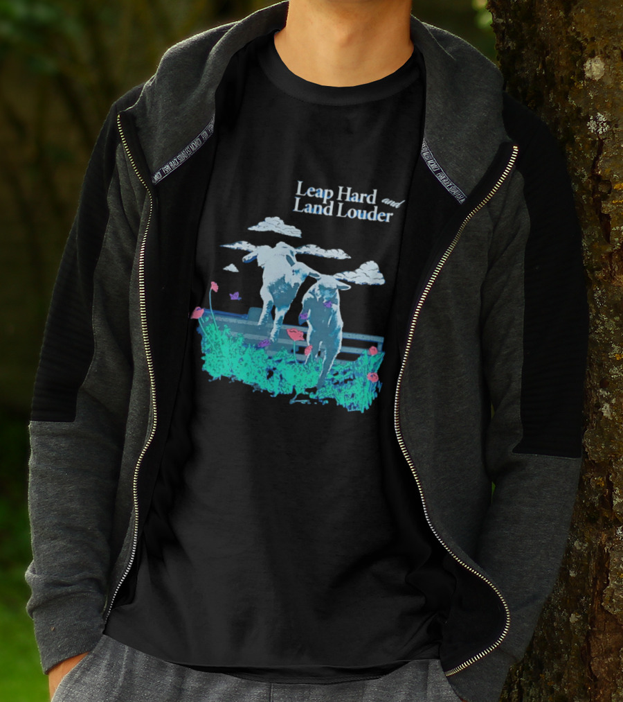 Leap Hard Land Louder Lambs Jumping Over Fence With Flowers T-Shirt