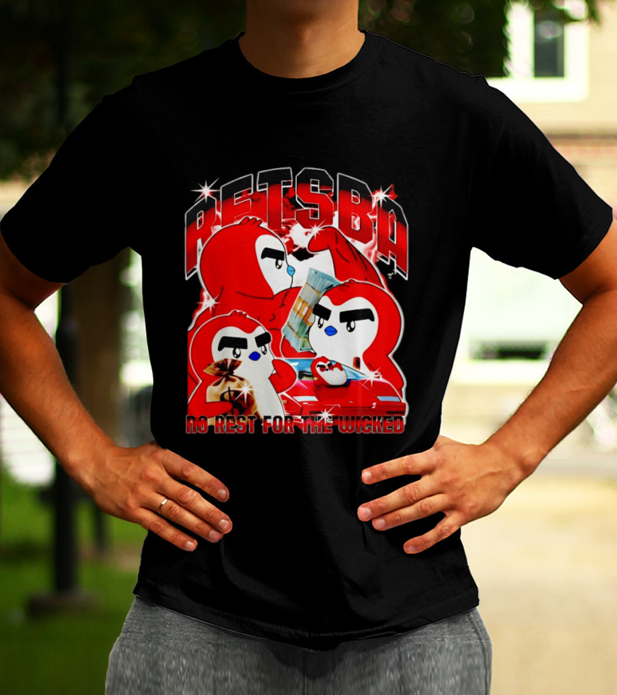 Retsba No Rest For The Wicked Red Characters With Cash And Car T-Shirt