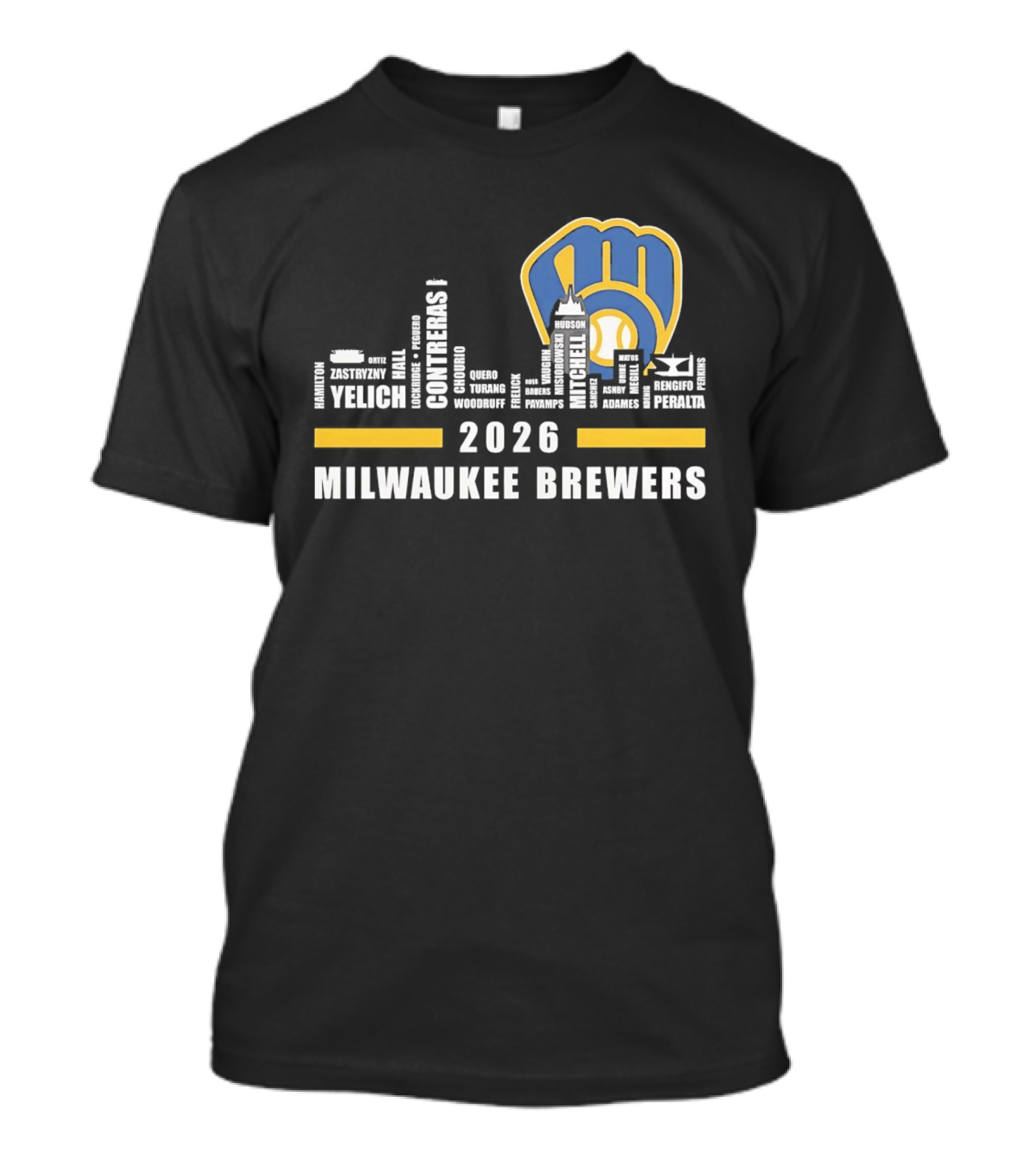 Milwaukee Brewers 2026 City Skyline Yelich Baseball Team Players T-Shirt