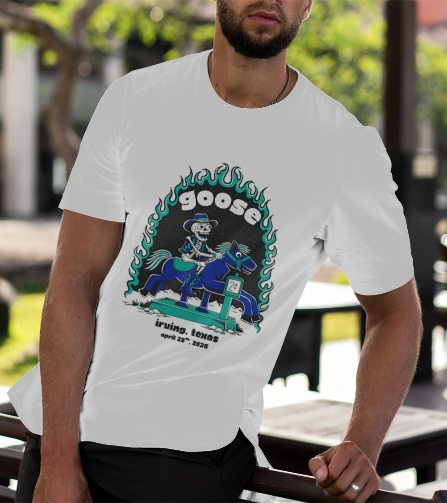 Goose Irving Texas April 25 2026 Tour Cowboy And Horse Neon Flames T-Shirt