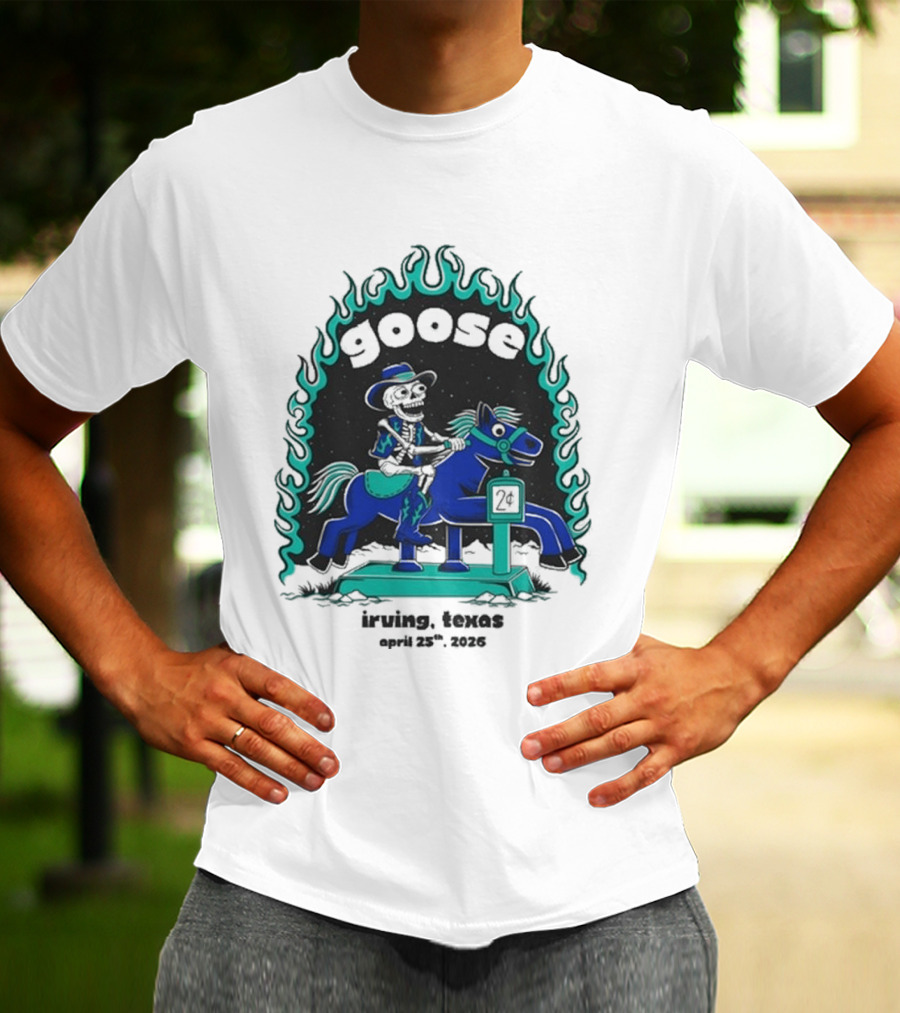 Goose Irving Texas April 25 2026 Tour Cowboy And Horse Neon Flames T-Shirt