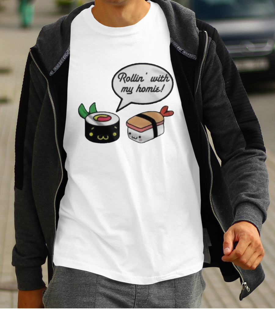 Kawaii Sushi Rollin With My Homie Cute Sushi Cartoon Characters T-Shirt