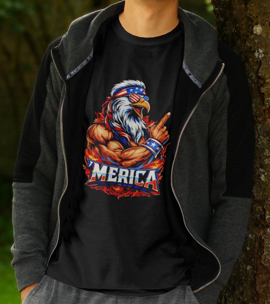 Patriotic Mullet Eagle 'Merica USA Flag Bandana And Sunglasses T-Shirt