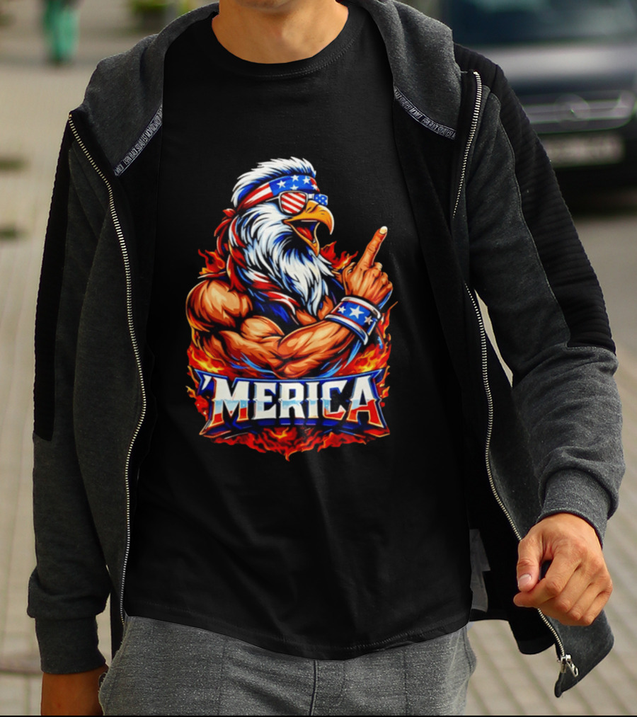 Patriotic Mullet Eagle 'Merica USA Flag Bandana And Sunglasses T-Shirt