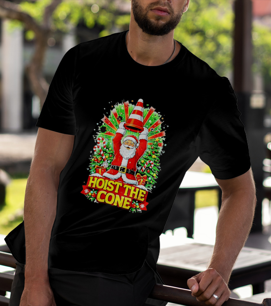 Santa Hoist The Cone Christmas Lights Tree Candy Canes T-Shirt