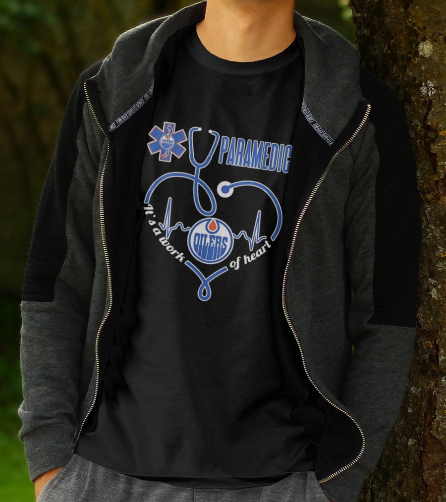 Edmonton Oilers Paramedic It's A Work Of Heart Stethoscope Medical T-Shirt