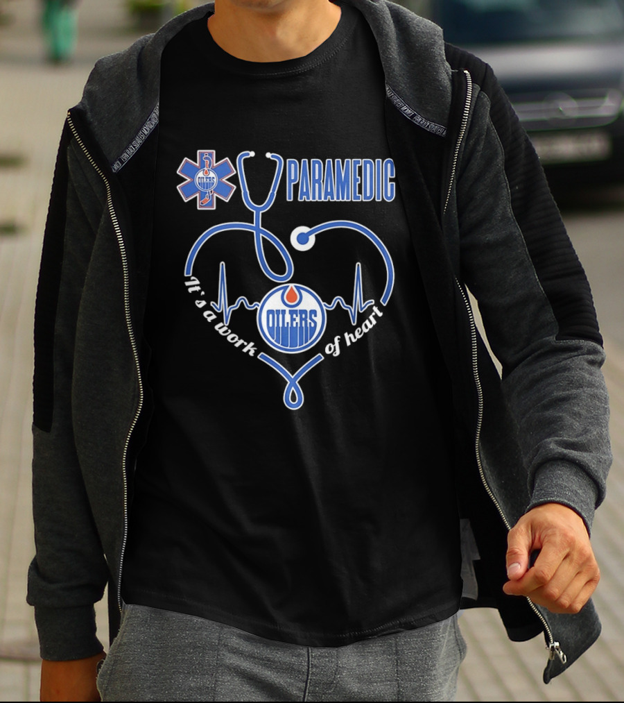 Edmonton Oilers Paramedic It's A Work Of Heart Stethoscope Medical T-Shirt
