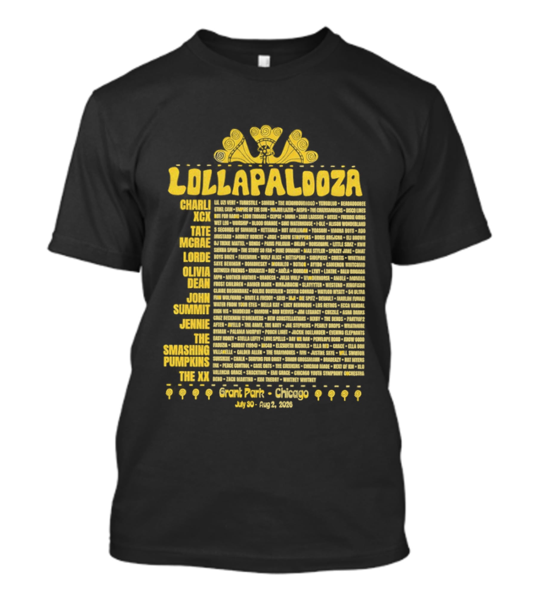 Lollapalooza 2023 Lineup Charli XCX Tate McRae Lorde Olivia Dean John Summit Jennie T-Shirt