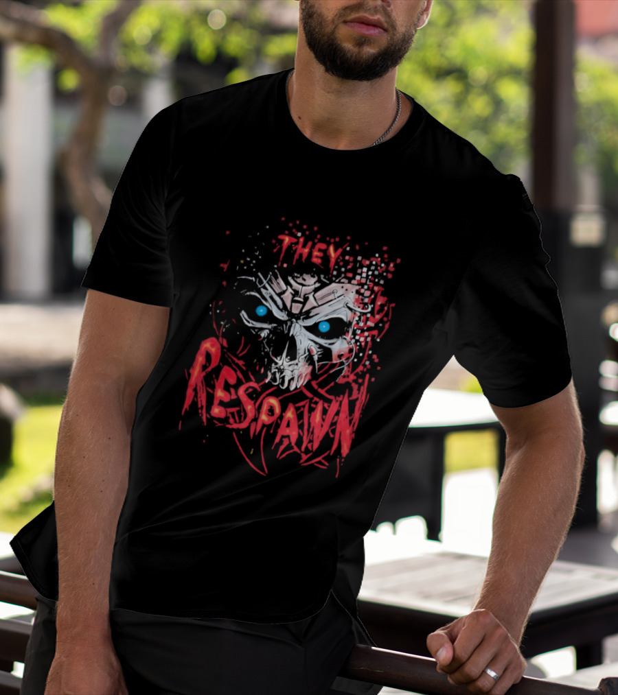 They Respawn Skull Blue Eyes Graffiti T-Shirt