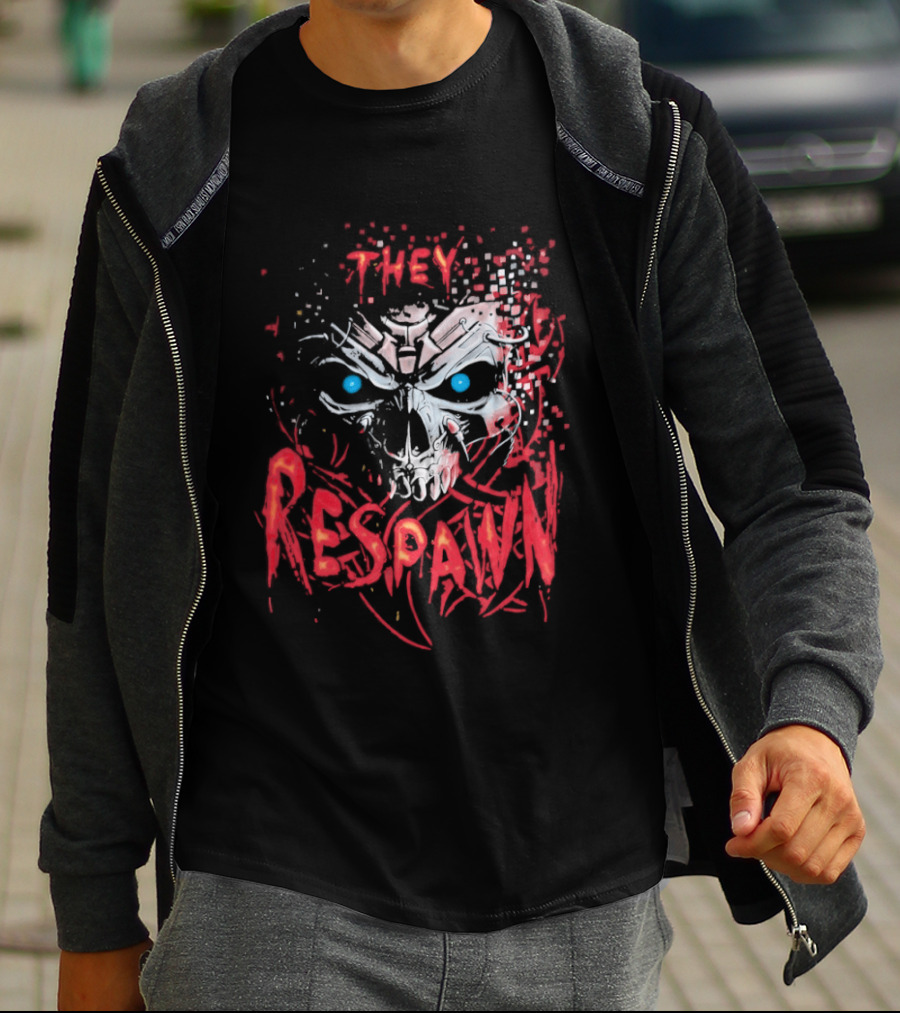 They Respawn Skull Blue Eyes Graffiti T-Shirt