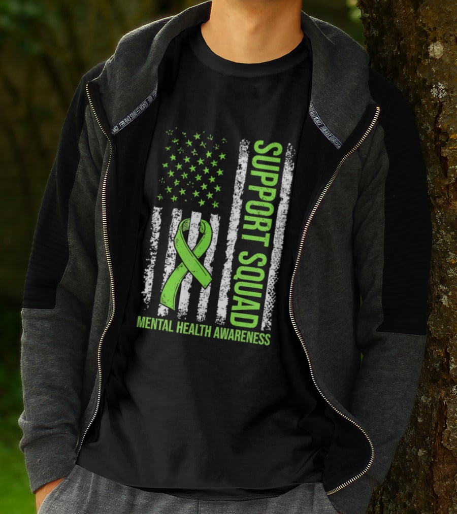 Support Squad US Flag Green Ribbon Mental Health Awareness T-Shirt