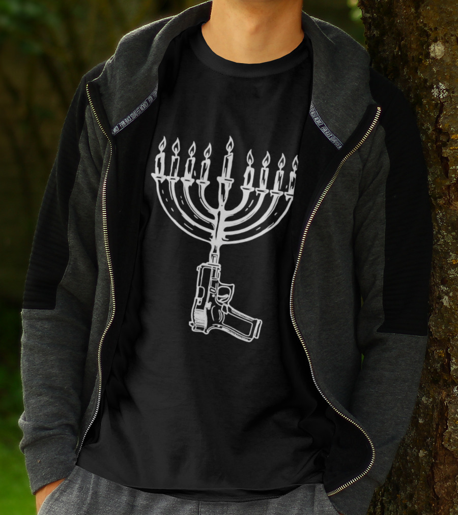 Misfit Patriot Hanukkah Menorah Gun T-Shirt