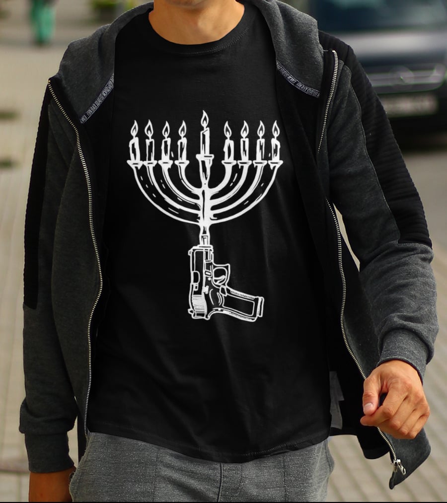Misfit Patriot Hanukkah Menorah Gun T-Shirt