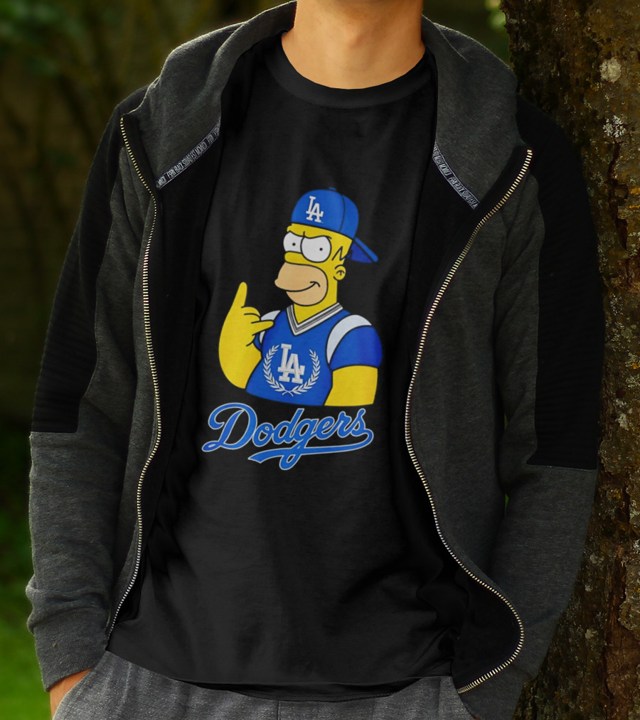 The Simpsons Homer LA Dodgers Rock Hand Gesture Collaboration T-Shirt