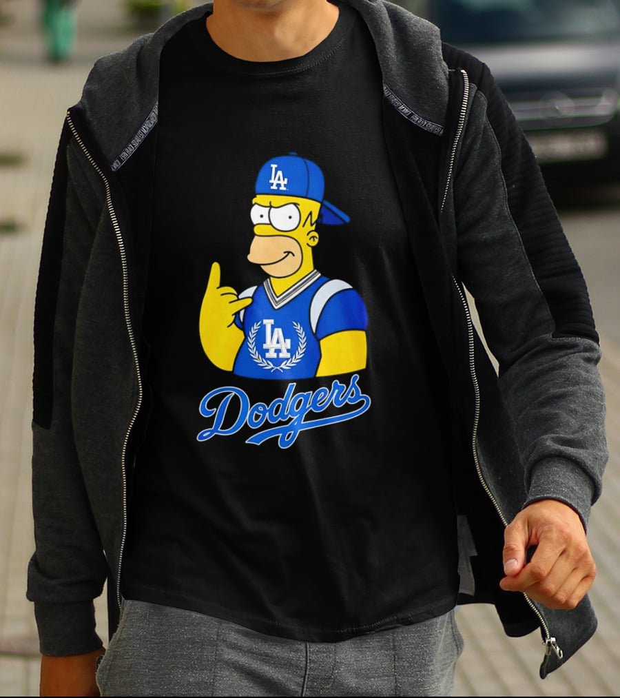 The Simpsons Homer LA Dodgers Rock Hand Gesture Collaboration T-Shirt