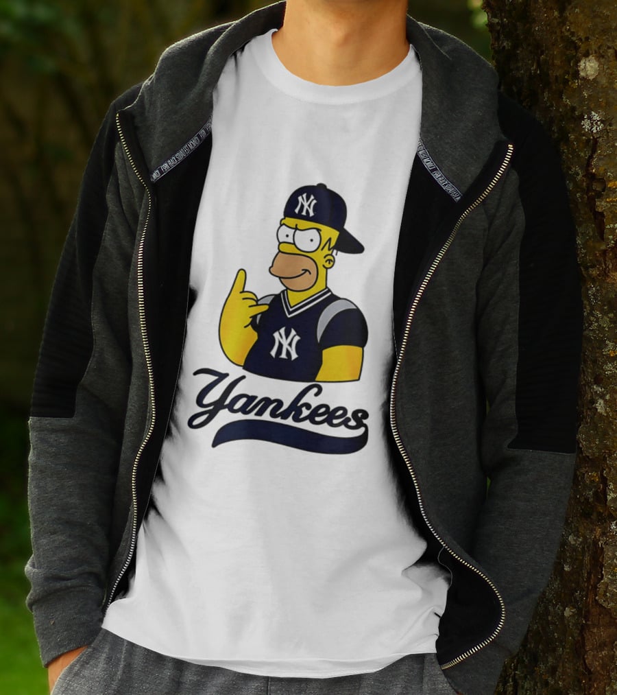 The Simpsons Homer Simpson New York Yankees Baseball Rock Hand Yankees T-Shirt