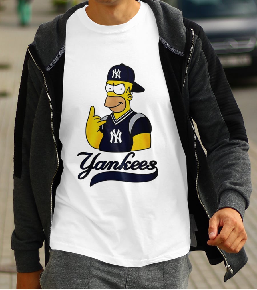 The Simpsons Homer Simpson New York Yankees Baseball Rock Hand Yankees T-Shirt
