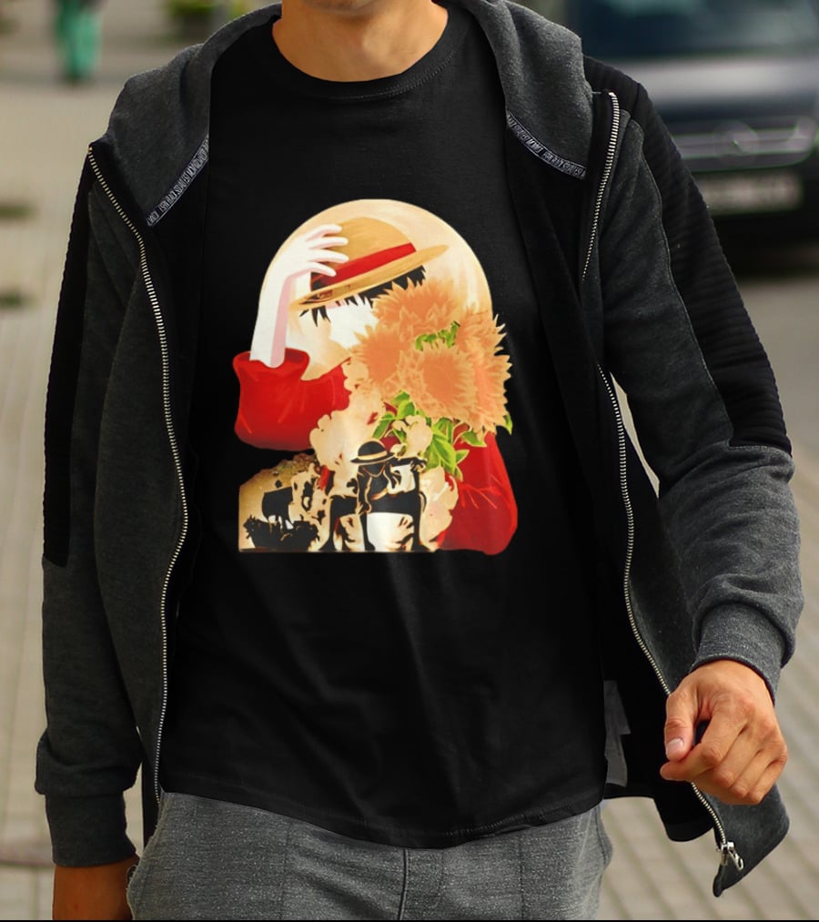 Monkey D. Luffy Red Outfit Straw Hat Sunflower Pirate Adventure T-Shirt