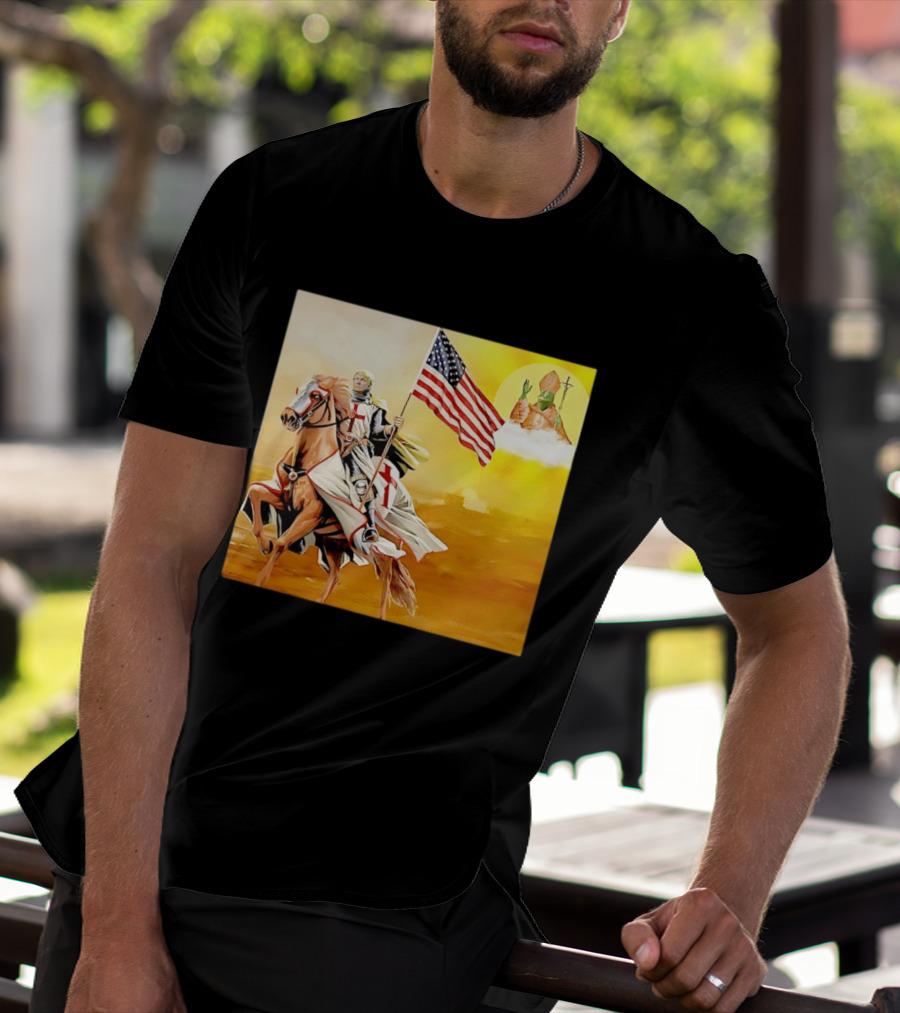 Donald Trump Crusader Knight With American Flag Riding Horse T-Shirt