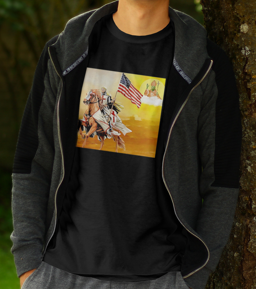 Donald Trump Crusader Knight With American Flag Riding Horse T-Shirt