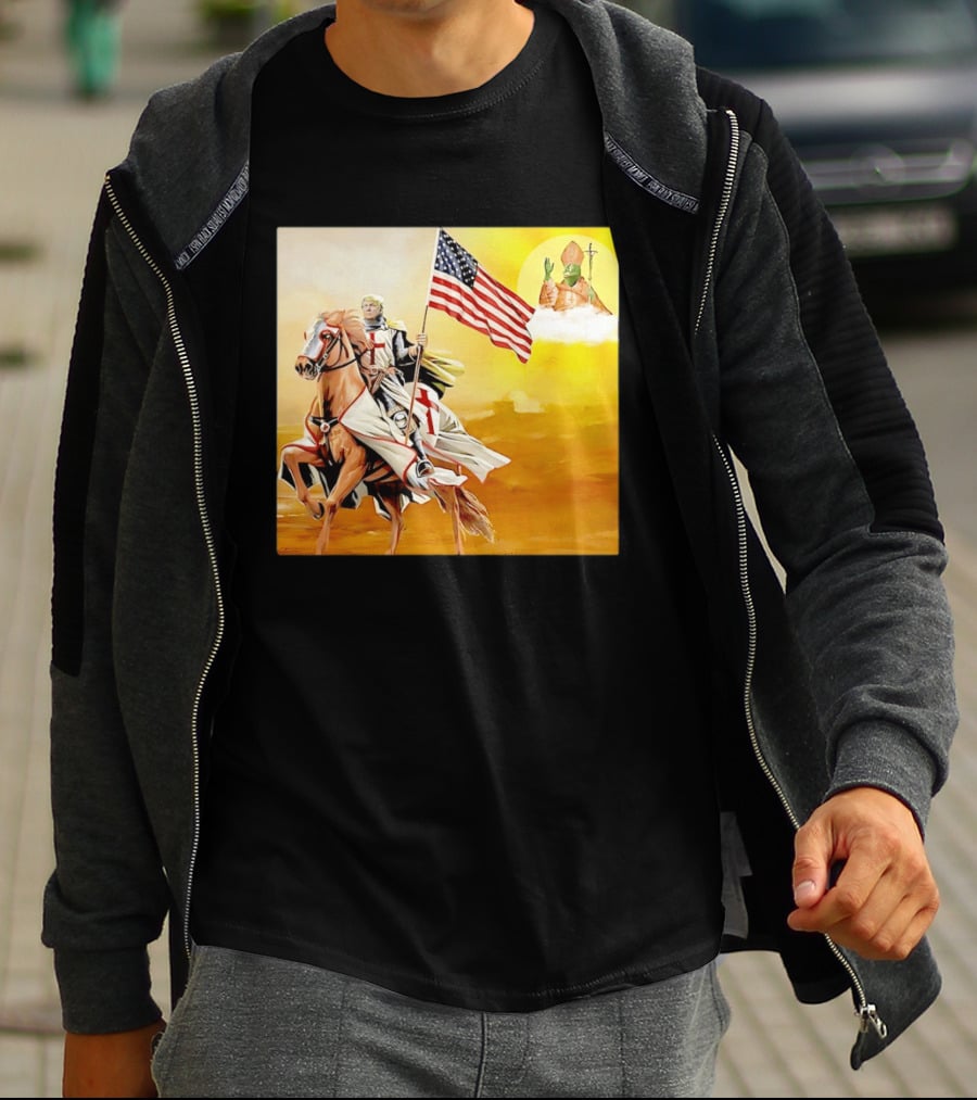 Donald Trump Crusader Knight With American Flag Riding Horse T-Shirt