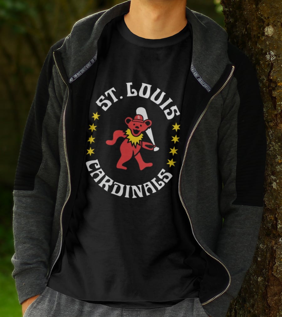 St Louis Cardinals Grateful Dead Bear Baseball Bat Stars T-Shirt
