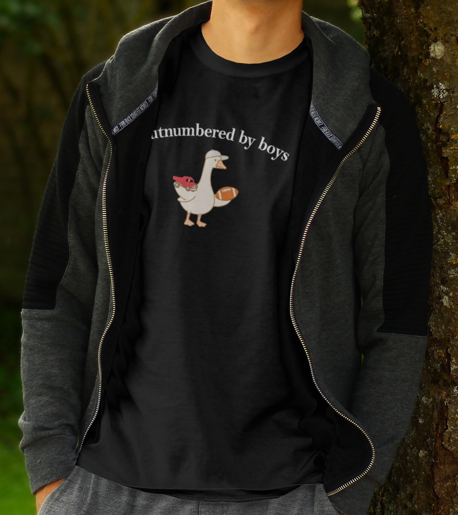 Outnumbered By Boy Mom Goose Football Toy Truck T-Shirt